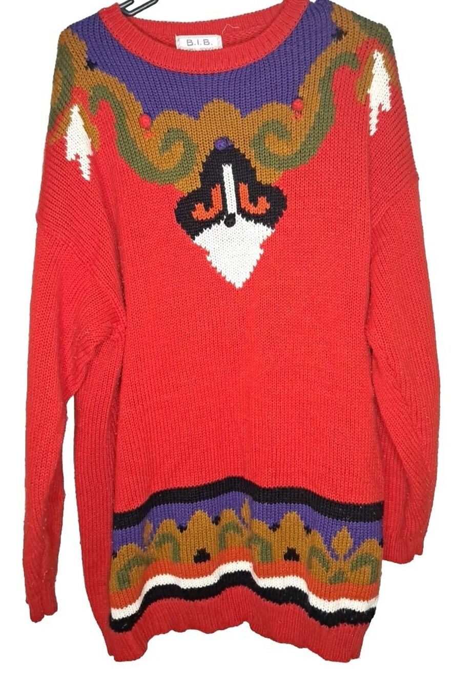 Vtg 80s 90s Women's Sweater B.I.B SML Sport 3XL Red Ugly Long Sleeve Retro